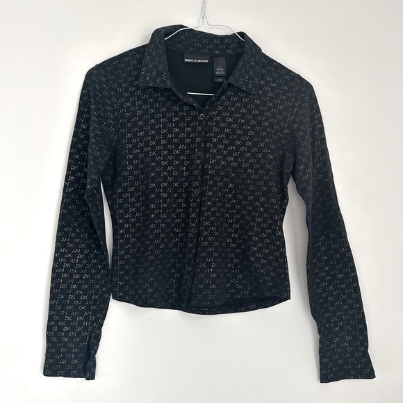 DK NY Logo Collared Long Sleeve Shirt - Picture 1 of 8